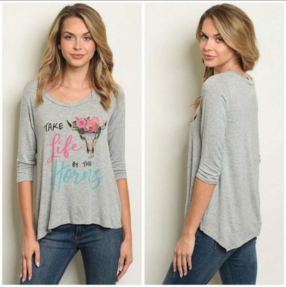 SALE🔥Take Life by the Horns Tee in Gray